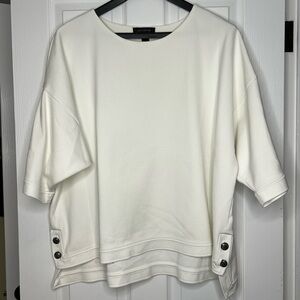 St. John Ivory Ponte Knit Top w/ Crest Button Detail – Size XL